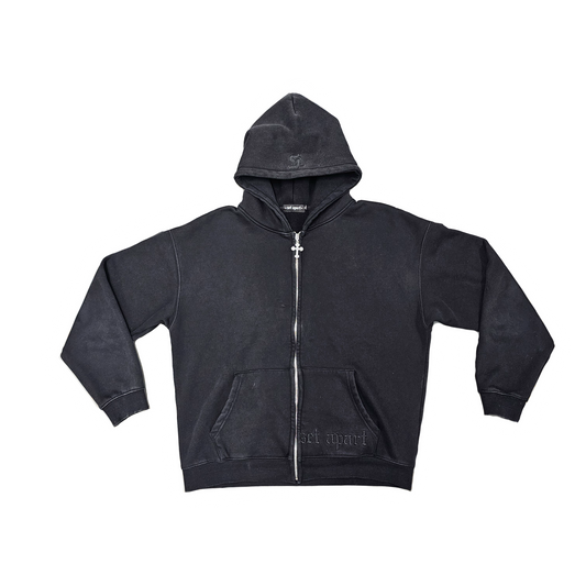 SET APART ZIP UP - CHARCOAL BLACK EMBROIDERY